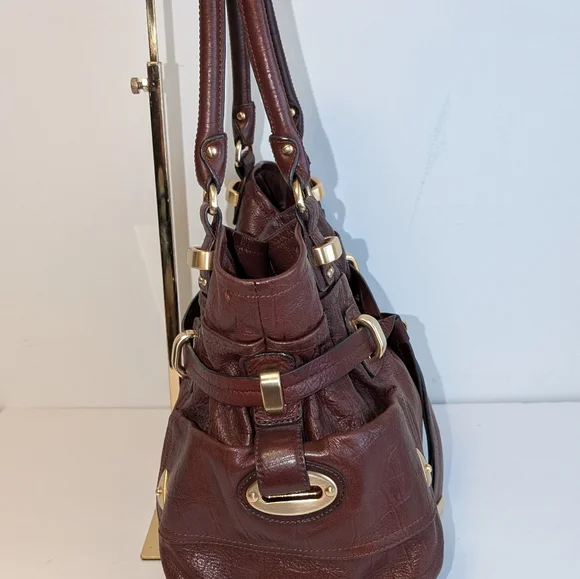 B. Makowsky Brandy Brown Leather Croco Embossed Drawstring Shoulder Bag - $298 - Picture 8 of 12